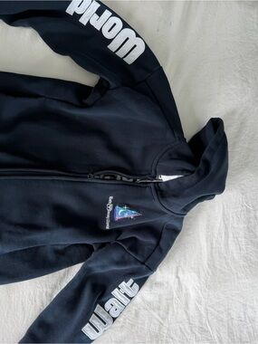Disney Navy Zip-Up Hoodie with White Walt Sleeve Lettering